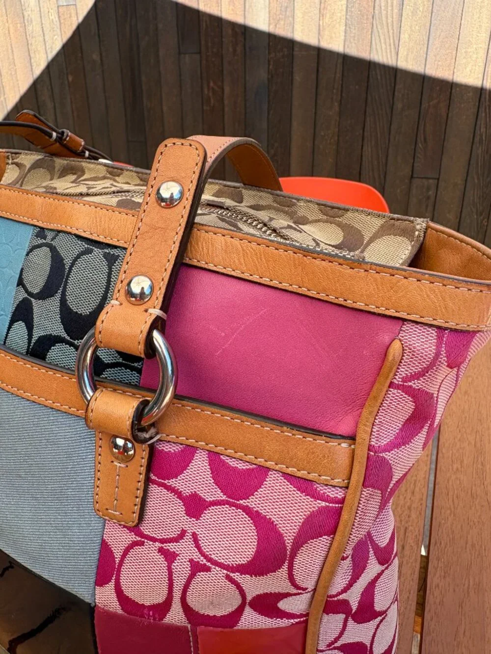 Y2K Coach Patchwork Shoulder Bag Multicolor Pink Blue